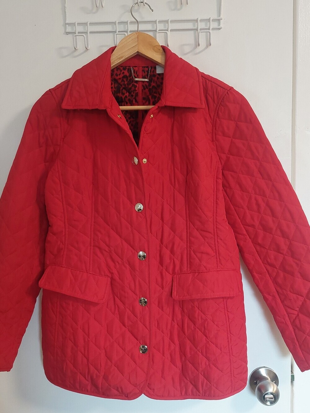 Chico's Quilted Red Button-Front Puffer Jacket